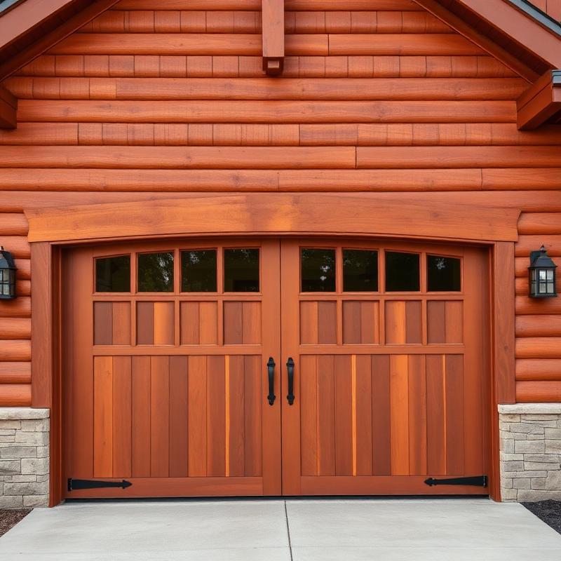 Traditional wooden garage door with window panels